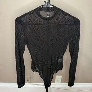 Black Sheer Studded Long Sleeve Bodysuit